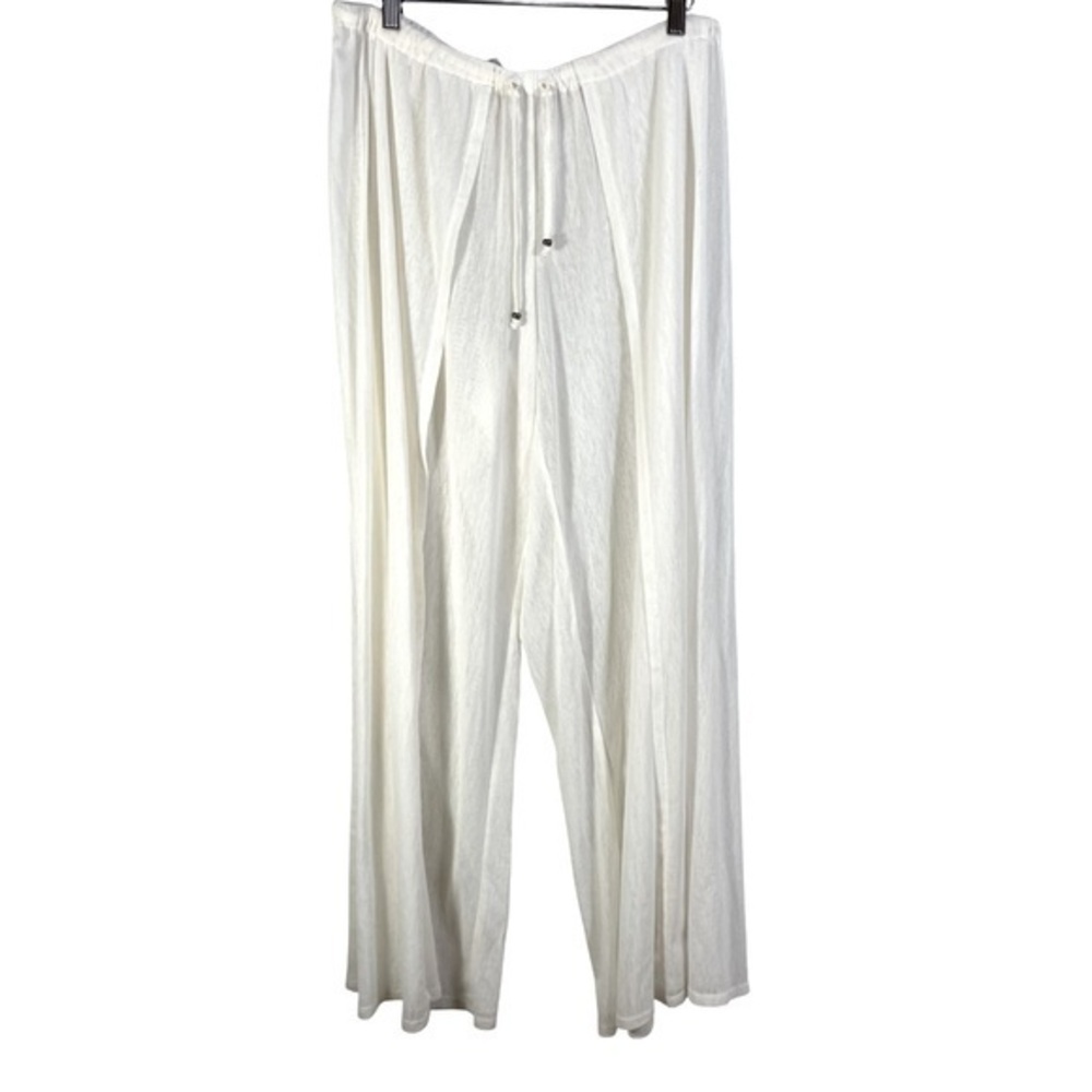 Robin Piccone Side Split Swim Coverup Pants Ivory Gauzy Wide Leg Size M